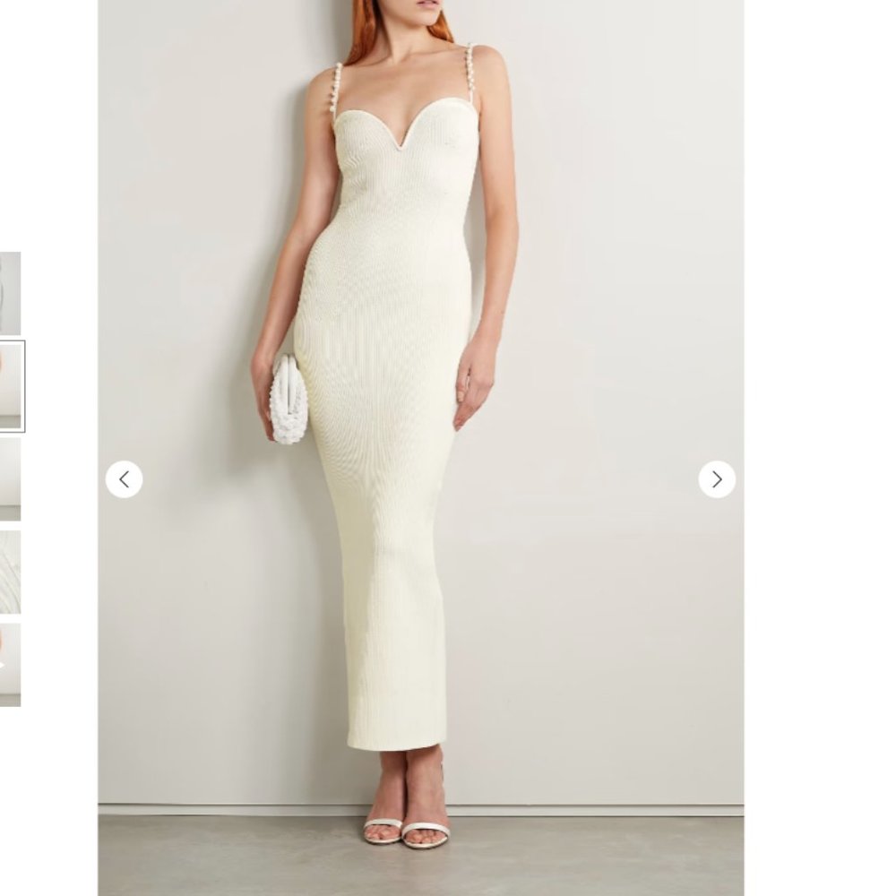 NWT Galvan London Thalia faux pearl-embellished ribbed-knit gown